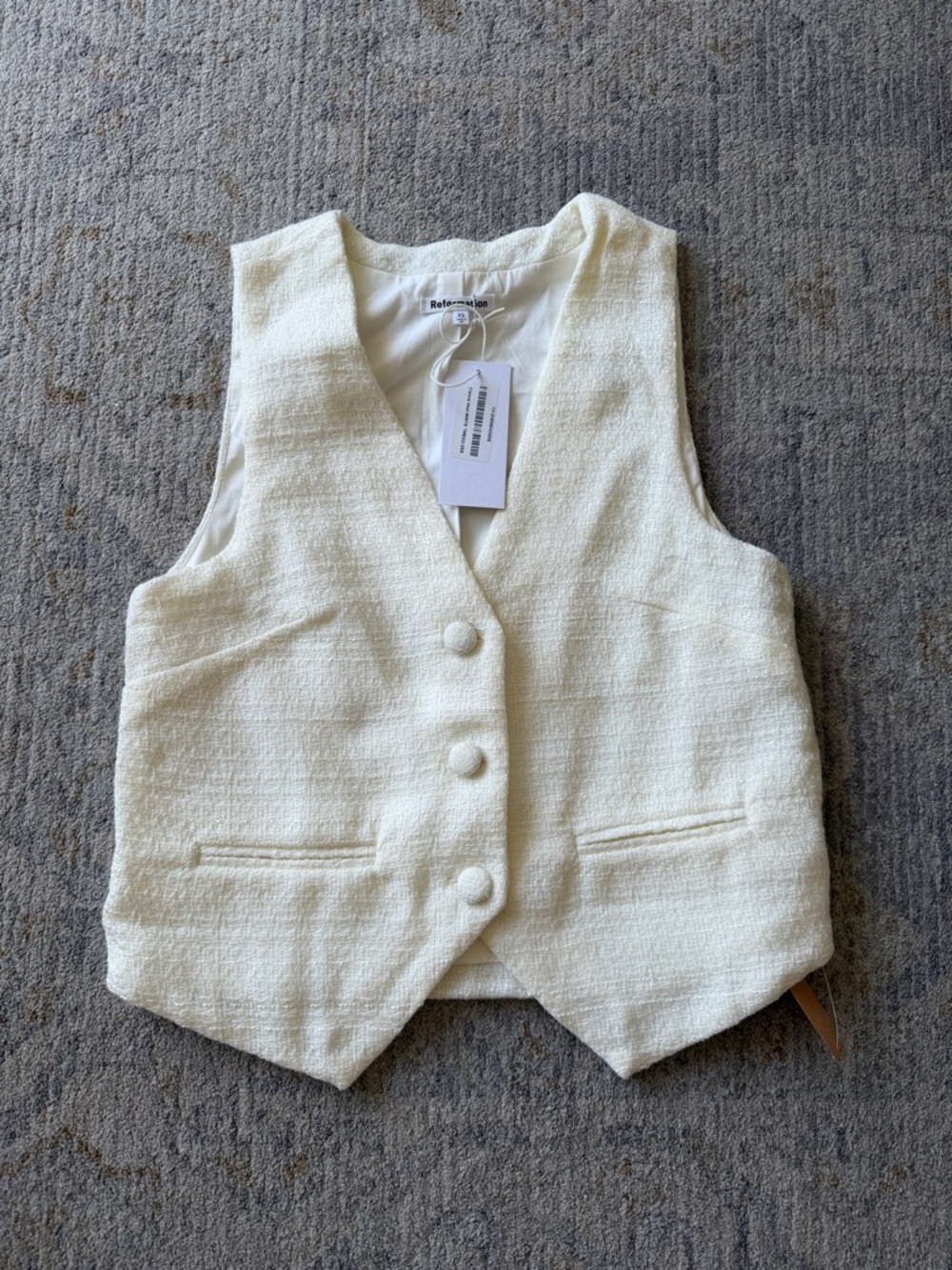 Reformation Cream Textured Buttoned Vest